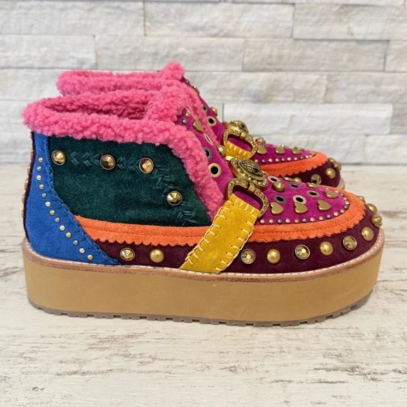 Kurt Geiger Mansion Cozy Studded Suede Bit Buckle Platform Boots EU 36 US 6 NEW - Picture 3 of 16